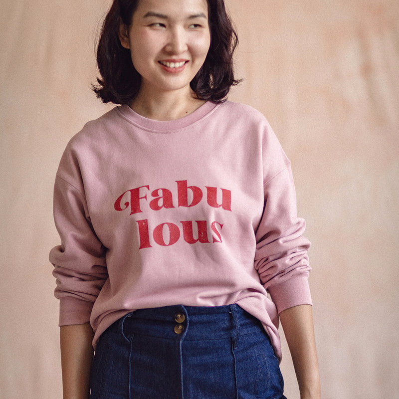 Women's Sweatshirt with Retro Fabulous Print /  Light Pink