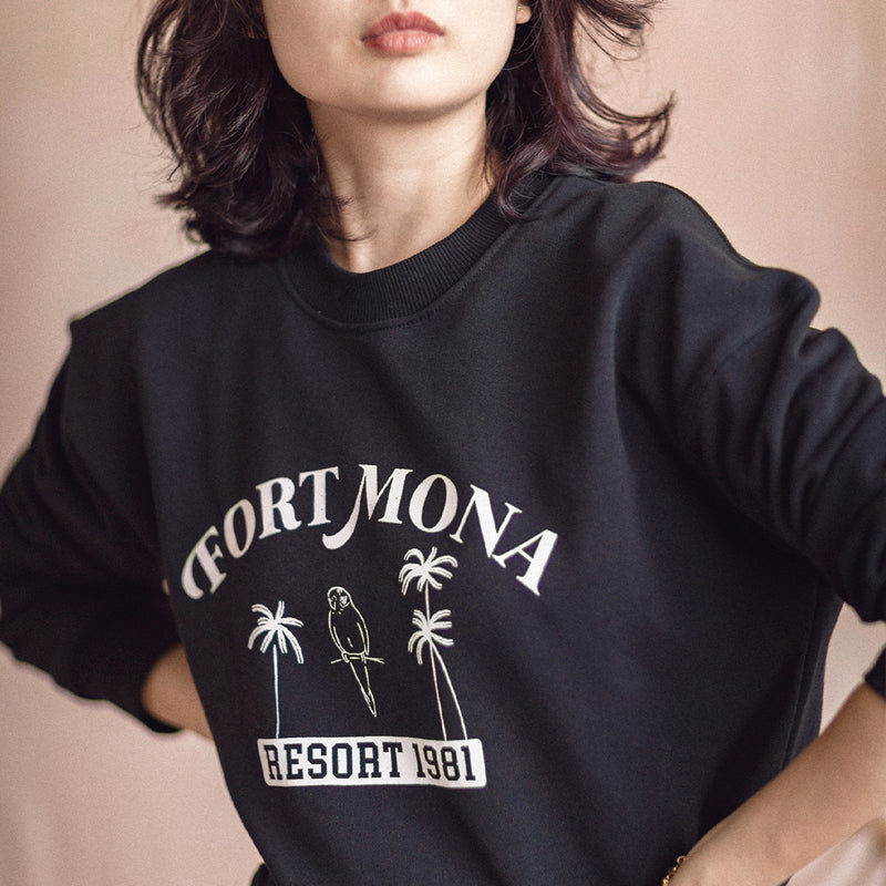 Women's Sweatshirt with Palmtree Print / Black