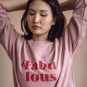 Women's Sweatshirt with Retro Fabulous Print /  Light Pink