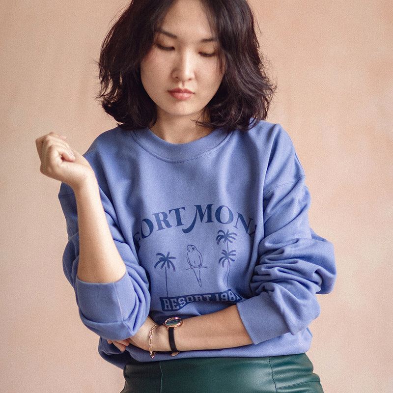 Women's Sweatshirt with Palmtree Print / Blue