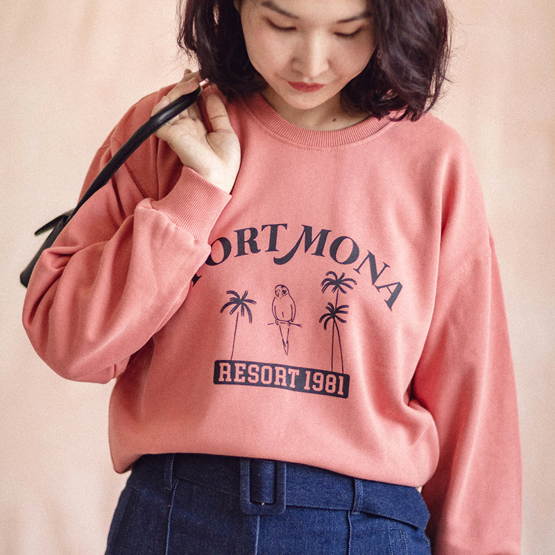 Women's Sweatshirt with Palmtree Print / Pink