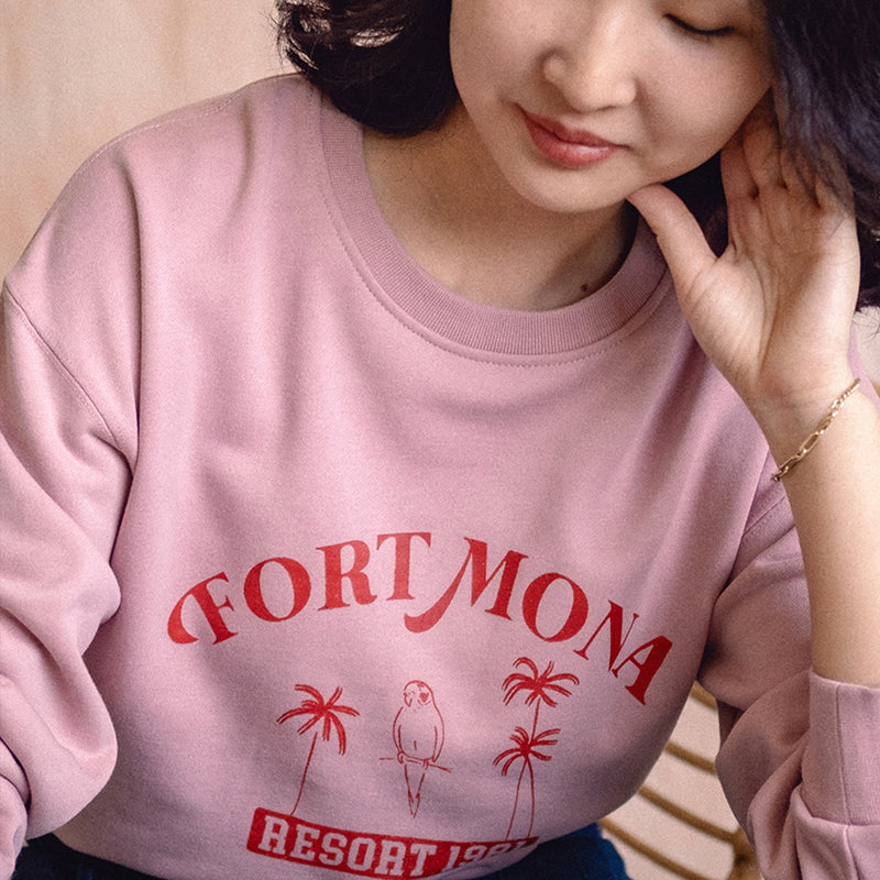Women's Sweatshirt with Palmtree Print /  Light Pink